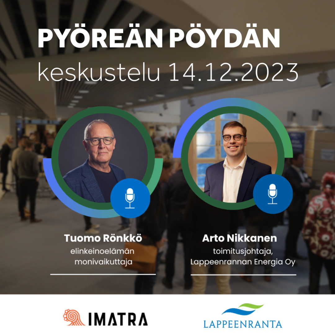 Pyöreän pöydän keskustelu 14.12.2023 -teksti sekä alapuolella kuva kahdesta miehestä.